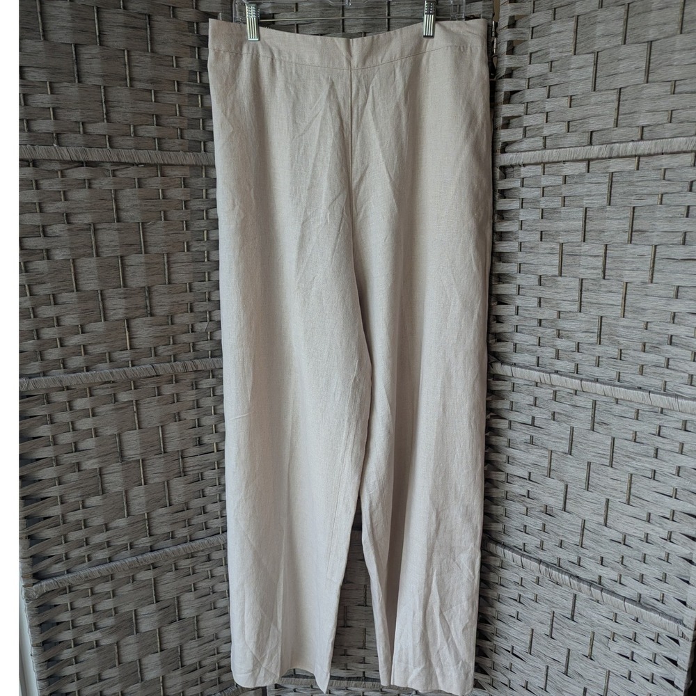 Coldwater Creek Pull On Pants Beige‎ Linen Blend Wide Leg XL Coastal Resortwear